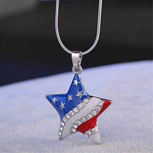 Nylry American Usa Flag Heart Pendant Necklace & Dangle Earrings 4Th Of July Independence Day Patriotic Star Necklace Earrings Set For Women Girls-Star #TOP2