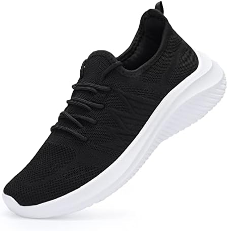 Men's Road Running Shoes Fashion Sneakers Ultra Light Mesh Walking Shoes Breathable Comfortable Casual Knit Workout Shoes Black Size8