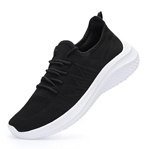 Men's Road Running Shoes Fashion Sneakers Ultra Light Mesh Walking Shoes Breathable Comfortable Casual Knit Workout Shoes Black Size8 #TOP1