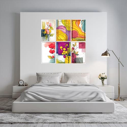 Image of SiddArtify Abstract Floral Wall Art Prints Set - Modern Botanical Poster Decor for Living Room Bedroom Office - 12x18 inch Board Pack of 6