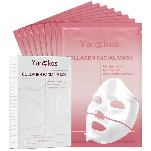 Yargkos 8 Pcs Collagen Facial Mask Real Deep Hydrogel Face Sheet Mask Skincare Moisturizing Hydrating Jelly Gel Mask Elasticity Improvement Pore Minimizing Self Care Gifts for Women