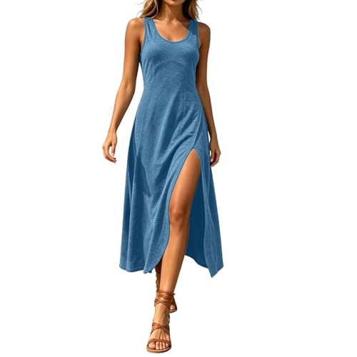 Robe fluide à col en V décontractée et fendue pour l'été