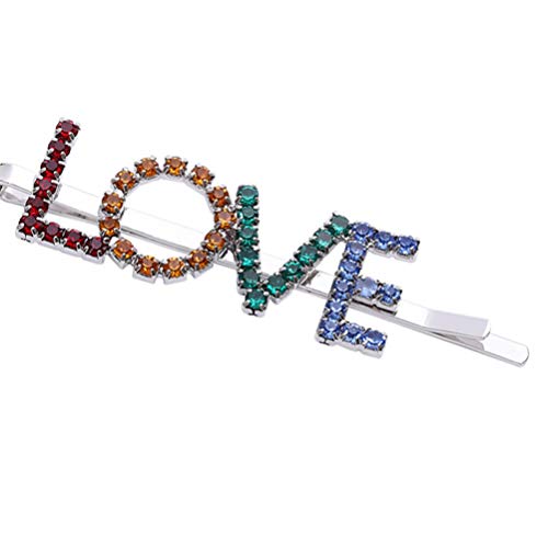 Pixnor 3 peças grampos de cabelo para palavras, strass colorido amor inglês, grampos de cabelo, gram