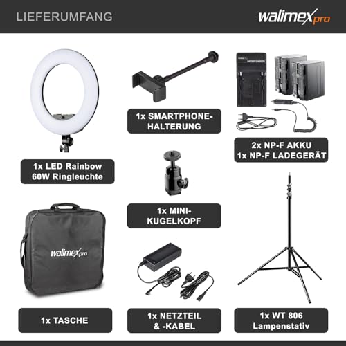 Walimex Pro RGB LED-ringlampa 60 W - Appstyrd & Batteridrift