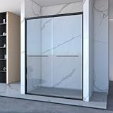 Matte Black Double Sliding Shower Door, 56-60' W x 70' H Framed Shower Door with 5/16' (8mm) Clear Tempered Glass, Aluminium Alloy Frame, Quiet Sliding Design, Modern & Stylish