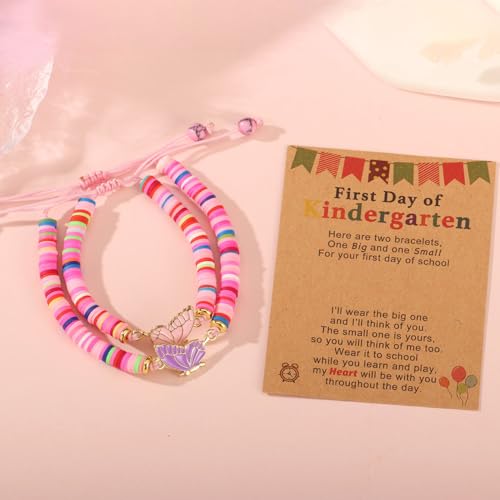 2Pcs First Day of School Kindergarten Preschool Bracelets for Mommy and Me, Matching Butterfly Bracelets for Mother Daughter4