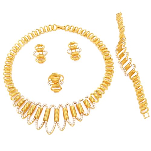 Image of GEHNEY joy of jewels 24k Gold Plated Choker Jewellery Set for Women - Earrings Ring & Bracelet Gold Necklace Set for Women Stylish - Bridal Necklaces for Women Golden with Cubic Zirconia CZ Stones