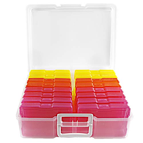 Image of novelinks Transparent 4" x 6" Photo Storage Boxes - 16 Inner Photo Organizer Cases Photo Keeper Picture Storage Containers Box for Photos (Warm-Colored)