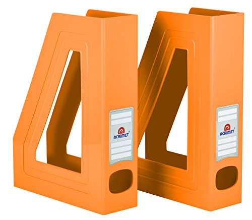 Acrimet Magazine File Holder, Durable Rack, Space-Saving Organizer (Plastic) (Orange Color) (2 Pack)