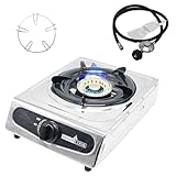 RegiisCook Single Burner Propane Gas Cooktop,Camping Portable LPG Gas Stove, Auto Ignition Stainless Steel Countertop with regulator and burner...