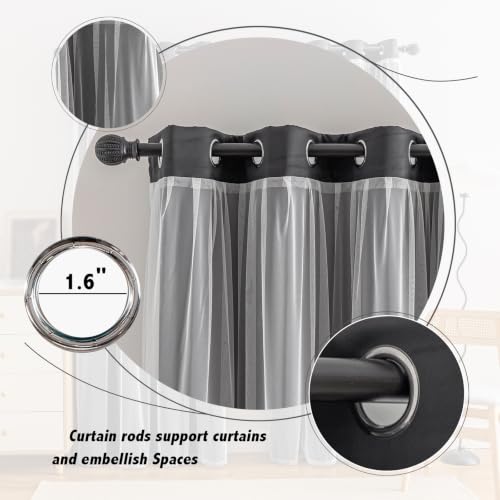 Image of Anytime Double Layer Blackout Curtains 2 Panels,35Wx80L,Black | Sheer And Fabric Window Drapes Grommet Top Solid Color Bedroom Living Room Home Decor