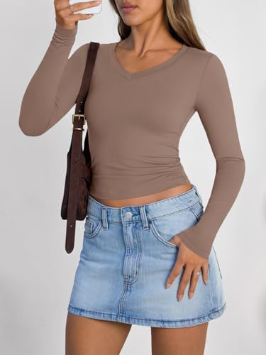 Image of Trendy Queen Womens Long Sleeve Shirts 2026 Fall Fashion Basics Crop Tops
