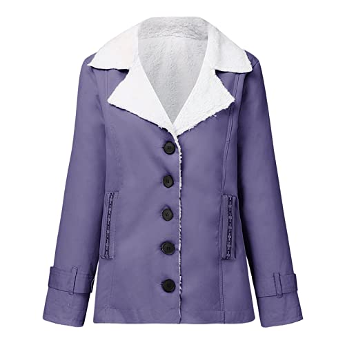 Women Overcoat Warm Winter Single Breasted Long Sleeve Plus Size Outwear Coat With Pocket Womens Fleece Jackets (Purple, Xxl) #TOP3