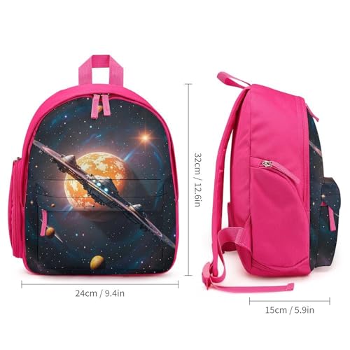 Spaceship Backpack for Men Women, Durable Small Bookbag Lightweight Daypack for Travel, Hiking, Pink-style2