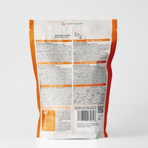 BugBell 7kg Premium Trockenfutter, für Fellpflege & Parasitenabwehr, mit Karotte, Schwarzkümmelöl, Kokosöl, Zistrosenkraut & Rosmarinpulver