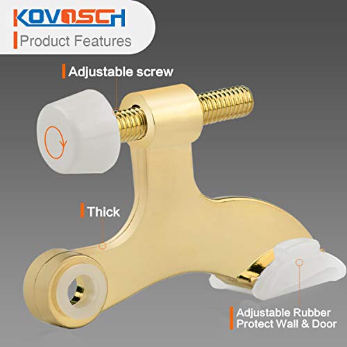 Kovosch 2 Pack Hinge Pin Door Stopper Bright Brass - Adjustable Heavy Duty Gold Hinge Pin Door Stop With White Rubber Bumper Tips #TOP1