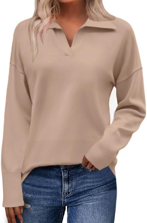 Zeagoo Women's 2024 V Neck Striped Sweater Long Sleeve Oversized Fashion Knitted Pullover Fall Sweaters Tops