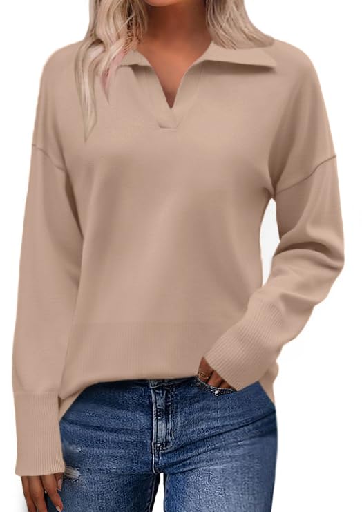 Image of Zeagoo Women's 2026 V Neck Striped Sweater Long Sleeve Oversized Fashion Knitted Pullover Fall Sweaters Tops