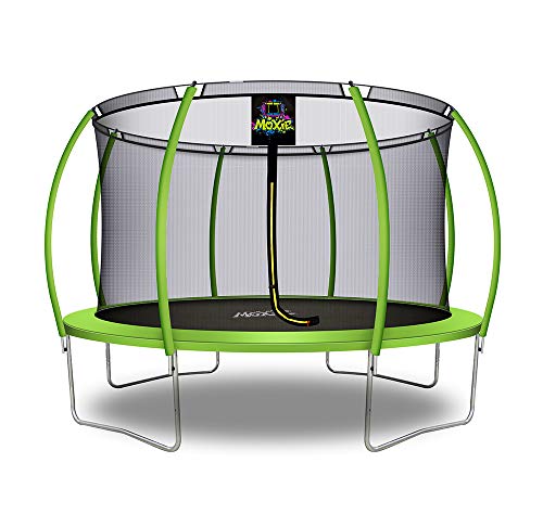 Moxieâ„¢ by Upper Bounce 15 FT Pumpkin-Shaped Outdoor Trampoline with Enclosure, Sturdy Top-Ring Enclosed Trampoline with Safety Pad, TUV Certified Backyard Trampoline for Kids â€“ Green Apple