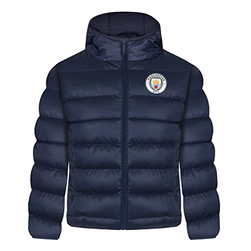 Manchester City Boys Quilted Jacket Hooded Winter Coat Kids Official Soccer Gift