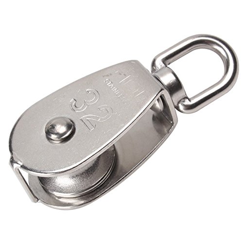 JCBIZ 1-Pack M32 Single Pulley Block Stainless Steel Heavy Duty Hardware Single Wheel Swivel Rigging Lifting Wheel Fixed Pulley for Wire Rope Loading 250kg