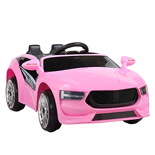 JAXPETY 6V Kids Ride On Car Battery Powered Electric Sports Car w  MP3, LED Headlights, Remote Control, Story, Pink