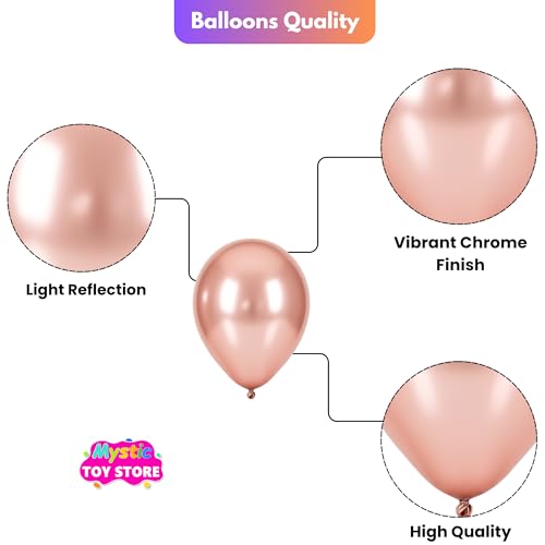 Image of 50 Pcs Rose Gold White Metallic Chrome Balloons for Birthday Decoration Items Anniversary Baby Shower Boys Girls Kids Year With Latex Transparent Metallic Balloon Happy Birthday Decoration Kit Combo