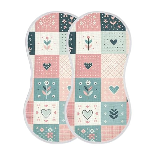Muslin Burp Cloth for Baby 2PCS Simple Floral Checkered Super Absorbent Burping Cloths, Bibs for Newborn Boys Girls