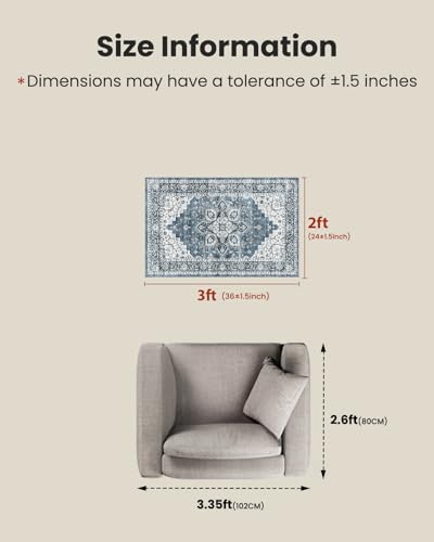 AMADA HOMEFURNISHING 2x3 Washable Area Rug, Low-Profile Entryway Rug with Non-Slip Backing & Durable Edge Binding, Vintage Rug Pattern, Small Rugs for Entryway, Kitchen & Living Room - image 8