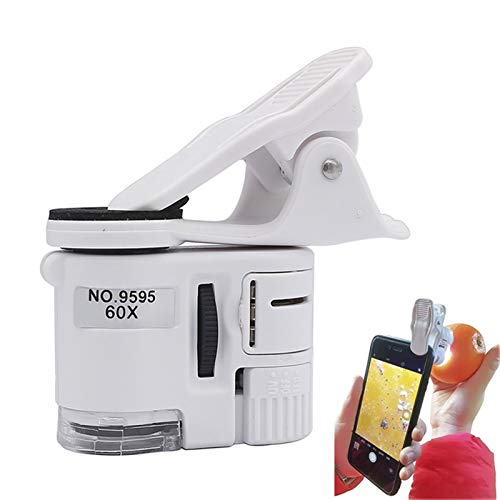 Microscopio digital de clip y lupa de bolsillo 60x con luz LED regulable para movil