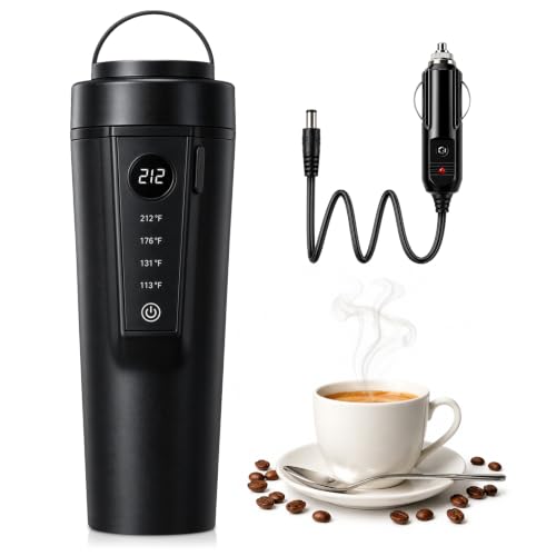 Car Kettle Travel Electric Kettle 12V/24V Portable Car Coffee Warmer Kettle 316 Premium Stainless Steel Liner Smart Multi-Temp Control Car Water Boiler for Brewing Tea Coffee Milk