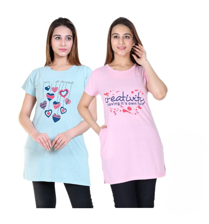 DG Divine Girl Women's Regular Fit Cotton Round Neck Half Sleeve T-Shirt for Women/Girls Combo (Pack of 2)-image-49