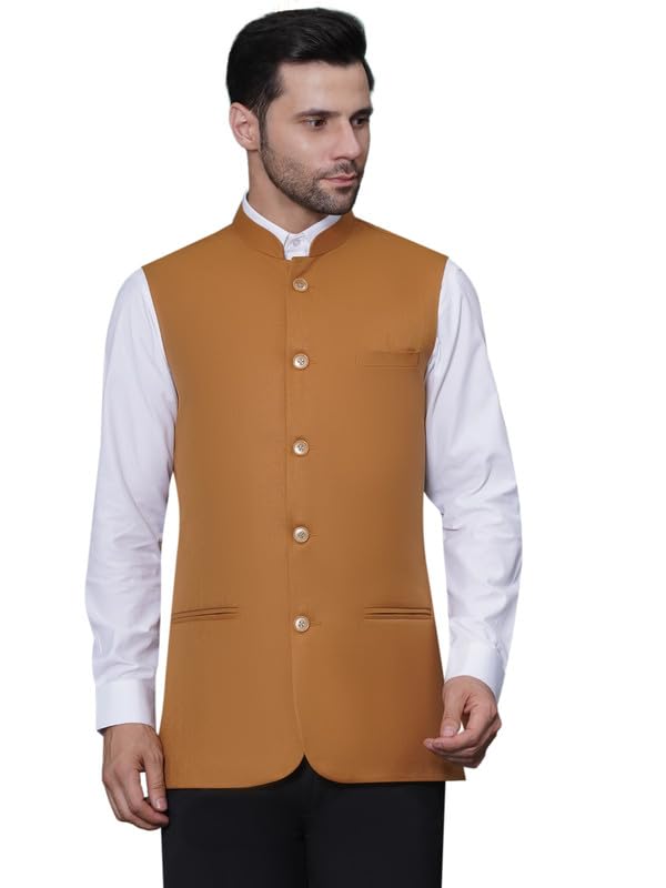 Ethnic Formal Waistcoat for Men | Regular Fit Nehru Formal Coat with Mandarin Collar | Sleeveless Modi Jacket with Pockets | Traditional Wedding & Festive Ethnic Waistcoat
