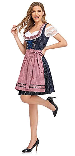 Oktoberfest Costumes Women Dirndl Dresses 3 Pcs German Oktoberfest Dress Bavarian Blue Dress White Blouse Pink Apron4