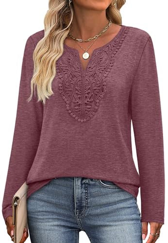 Image of XIEERDUO Boho Tops for Women Blouses Dressy Casual V Neck Long Sleeve Shirts Fall Outfits Trendy Vacation Clothes