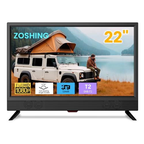 ZOSHING TV 22 inch HD 1080P Screen Small Television with Freeview Receiver 12 volt TV Built Digital T2 Tuner USB HDMI/RCA/VGA inputs Suitable for Bedroom Caravan