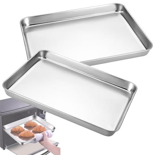 Oven Sheet Pan Tray 2 Pack Stainless Steel Cookie Sheet, Rectangular Nonstick Baking Sheet Length 9.2 Inch to 19.7 Inch Heavy Duty Pan Warp Resistants Baking Trays Flat Bottom(50x35x3cm)