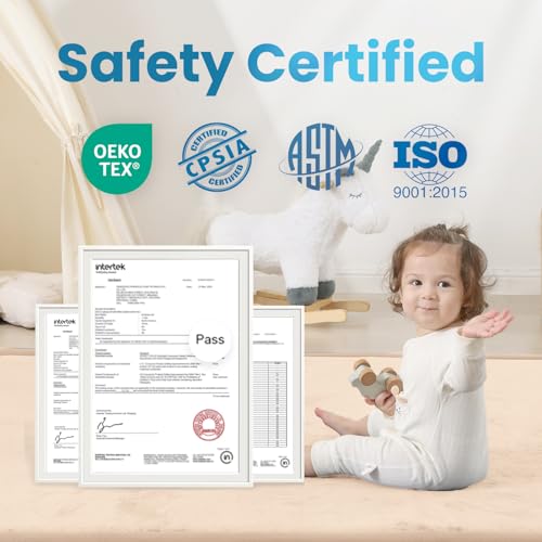 Image of 1.3 inch Thick Baby Floor Play Mat, 59x79 Padded Foam Tummy Time Crawling Mat, Non-Slip Water-Repellent Soft Plush Nursey Area Rug for Playroom Bedroom Living Room (Beige)