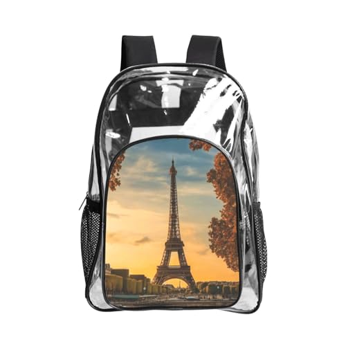 JBJGKHLP Mochila transparente unisex con estampado de Torre Eiffel París, otoño, para festivales, escuela, senderismo, trabajo al aire libre