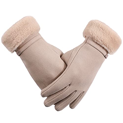 AYPOW Femme Dame Hiver Chaud Gants, Polaire Thermique Gants Coupe-Vent En Plein Air, Fonction D'écran Tactile, Ajustement D'hiver Utilisation Quotidien, beige, Taille Unique Cover