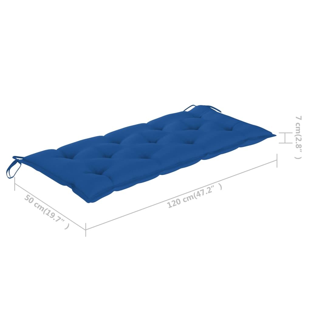 Banco de jardín plegable de bambú 118 x 38 x 45 cm con revestimiento azul resistente al agua de poliéster asiento para jardín, terraza, balcón
