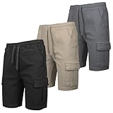 Galaxy by Harvic 3-Pack Men’s Stretch Pull-On Cargo Shorts – Elastic Waist, Drawstring, 6 Pockets, 4-Way Flex Fabric (S-2XL)