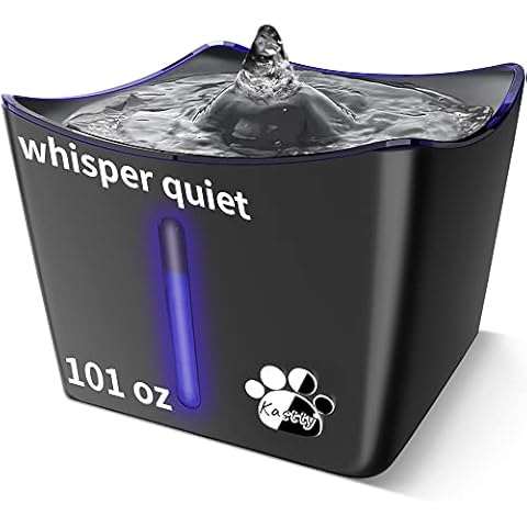 Cat Water Fountain, Whisper Quiet 101oz Cat Fountain Pet Water Fountain, Cat Drinking Bowl, Water Fountain for Cats Inside, Cat Water Dispenser with LED Light, w/ 1 Cat Waterer Filter Cover