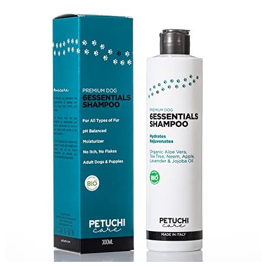 PETUCHI Champú para Perros Bio; Hipoalergénico, Repelente y Hidratante para Piel Sensible; Aceites y Extractos 100% Naturales; 300ml