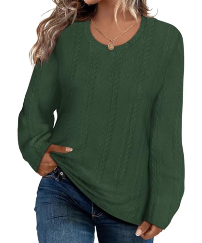CARCOS Womens Plus Size Tops Fall Cable Knit Sweaters Long Sleeve Shirts Crewneck Lightweight Tunic Tops Winter XL-5XL
