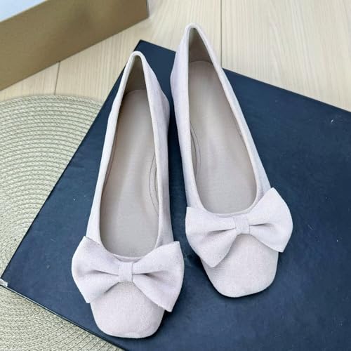 LUXINYU Women Fashion Bowknot Suede Slip on Flats Low Heel Lightweight Shoes2