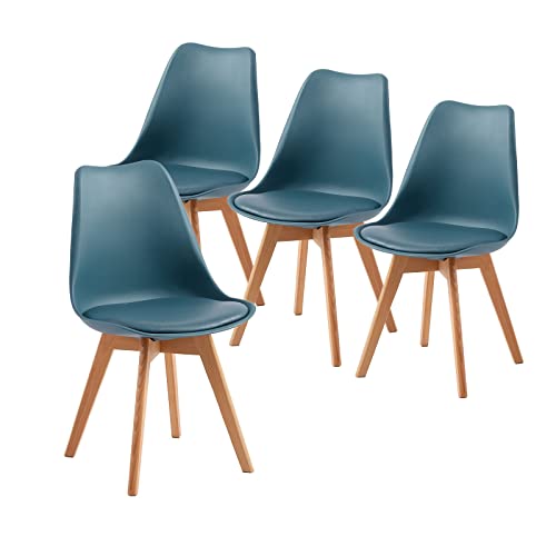 EGGREE Lot de 4 Chaise Salle à Manger Scandinaves SGS Tested Chaise Rembourrée de Cuisine, Rétro Chaise de Bureau avec Pieds en Bois de Hêtre Massif, Morandi Bleu...