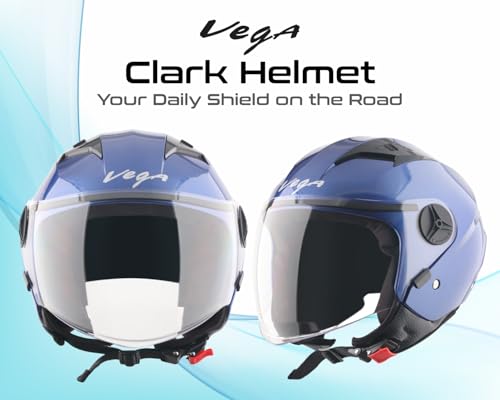 Image of Vega VO-05 Clark ISI Certified Open Face Motorcycle Helmet with High-Impact ABS Shell, Scratch-Resistant Visor, Comfortable Breathable Inner Padding & Secure Strap - Blue - L