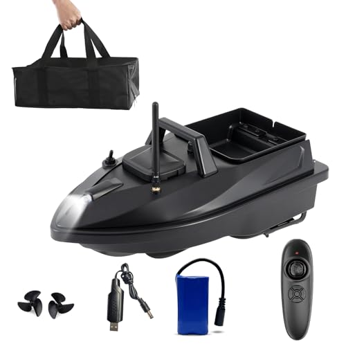 HEVMEVENI Bait Boat for Carp Fishing 1.5KG Load 500M Remote Control Distance Cruise Control Low Battery Alert Dual Motor Fishing Bait Boat with Carry Bag Night & Navigation Lights