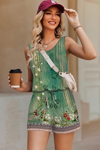 Image of ADOME Rompers for Women Summer Sleeveless Scoop Neck Tank Top Casual Short Jumpsuit Rompers with Pockets